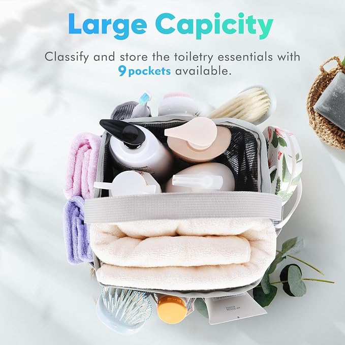 EUDELE Mesh Shower Caddy Portable for College Dorm Room Essentials, Shower Caddy Dorm with 9-Pocket Large Capacity for Beach, Swimming, Gym, Camping, Travel essentials