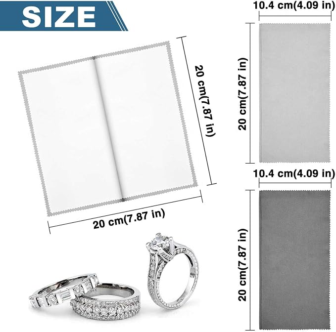 SEVENWELL Silver Polishing Cloth, 4PCS Jewelry Cleaning Cloths | Dual-Layer Cleaning, 7.9" × 7.9", Reusable, Helps Remove Tarnish, Restores Shine, For Silver, Gold & Platinum