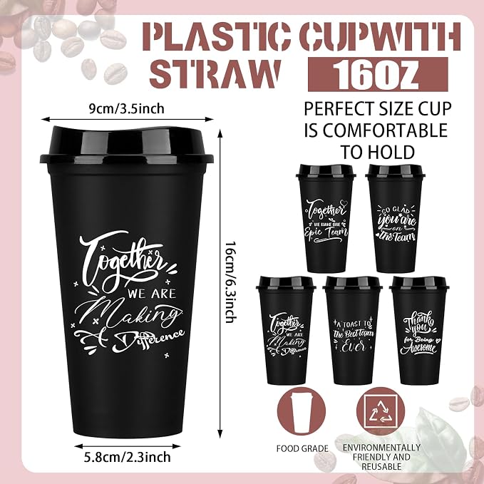 Pickmesh Housekeeping Employee Appreciation Gift Cup, Black, 30 Pcs | 16 oz Plastic Tumblers with Lids, Reusable Coffee Cups, Thank You Gifts, for Staff Volunteer Coworker Teacher