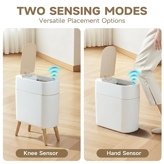 Motion Sensor Bathroom Trash Can with Lid,Slim Automatic Wastebasket | 2.6 gallon Touchless Trash Bin,Plastic,Smart,Waterproof,Pet Proof,Small Garbage Can for Bedroom,Office,Room,Kitchen(White)