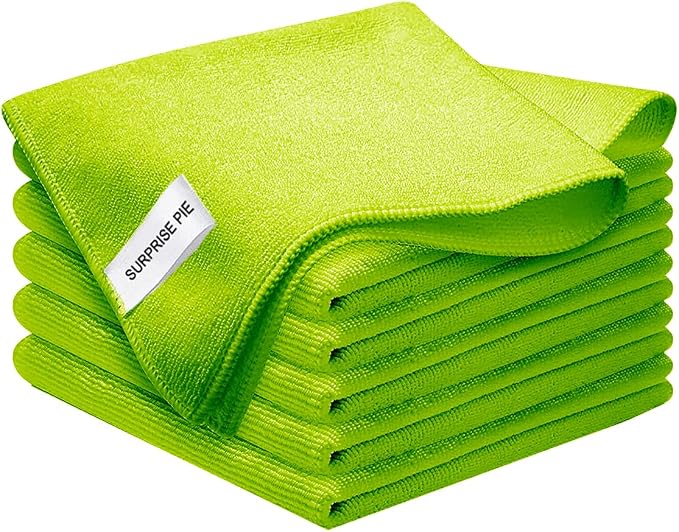 Premium 400 GSM Microfiber Cleaning Cloths, Ultra Absorbent Lint Free Towels, Thick Reusable Cleaning Rags for Kitchen, Car Wash, Glass, Stainless Steel & Household Cleaning, 6 Pack 12"x12" Green