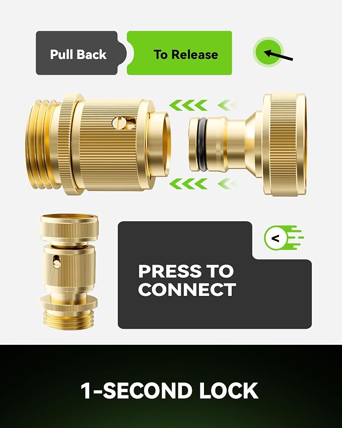 RainPoint Garden Hose Quick Connectors, Heavy Duty Solid Brass 3/4 Inch GHT, Universal Leak-Proof Fittings for Easy Water Hose Connection (2 Sets)