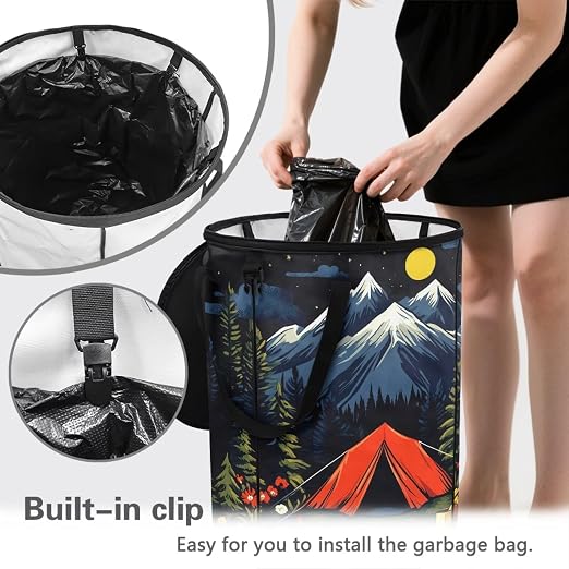 Outdoor Trash Can with Lid 20+ Gallon Collapsable Trash Can Camping Large Capacity Design Garbage Bags for Rv, Backyard, Picnic Tent and Mountain Printed