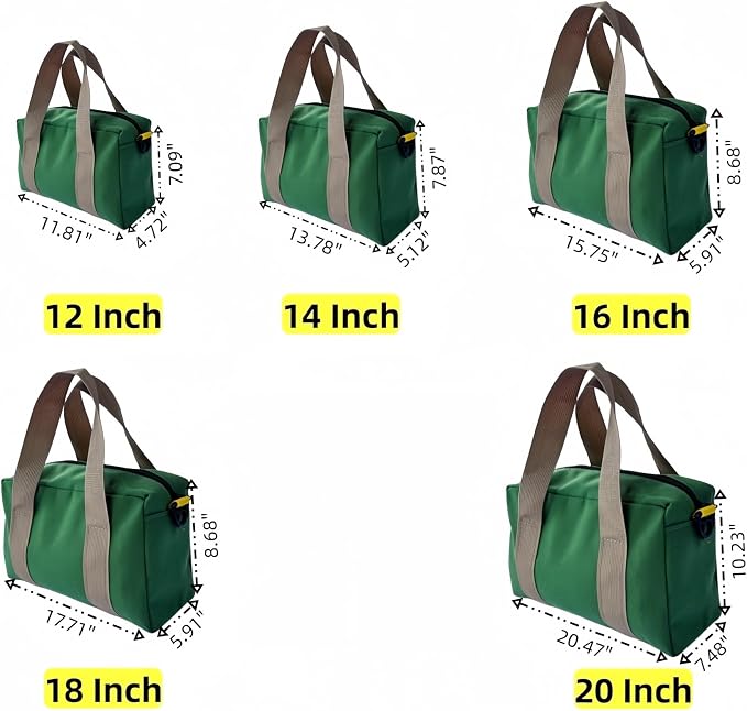 14 Inch Canvas Tool Bag, Small Tool Bag for Men, Large Capacity Wide Mouth Tool Organizer Tote Bag for Storage Hand Tools Wrenches (Green, 14 Inch)