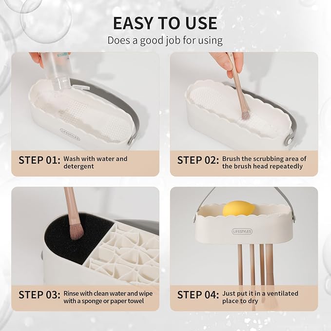 DUcare Makeup Brush Cleaner Mat 4 in 1 Silicone Makeup Brush Cleaner Bowl Cosmetic Brushes Cleaning Tool Organizer for Storage and Air Drying
