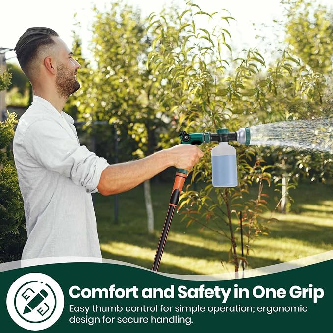 VENETIO 8-Dial Hose Attachment Spray Gun for Liquid Fertilizer/Soap | Precision Lawn & Garden Feeder for Uniform Fertilizing and Watering Plants | Hose-End Nozzle Sprayer with 16oz Bottle