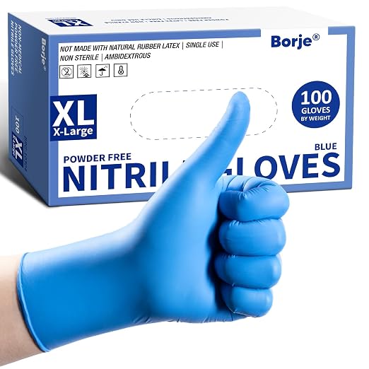 Borje Nitrile Exam Gloves XL, 100 Count Disposable Gloves, Blue | Latex-Free Powder-Free, Food Safe, Cooking, Cleaning