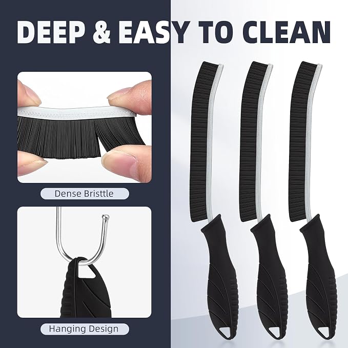 FOOGWEE Hard Bristle Crevice Cleaning Brush - Home Cleaning Tools, Multi-Purpose Crevice Supplies for Kitchen, Bathroom, Toilet, Window, Vehicle, Faucets, Grout, Home (6, Black)