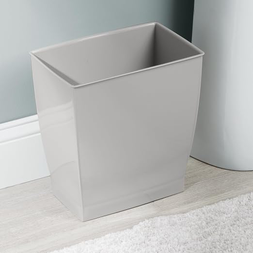 iDesign Small Plastic Bathroom Trash Can, Slim Rectangle, 2-Pack, Gray | Bedroom, Office, Dorm