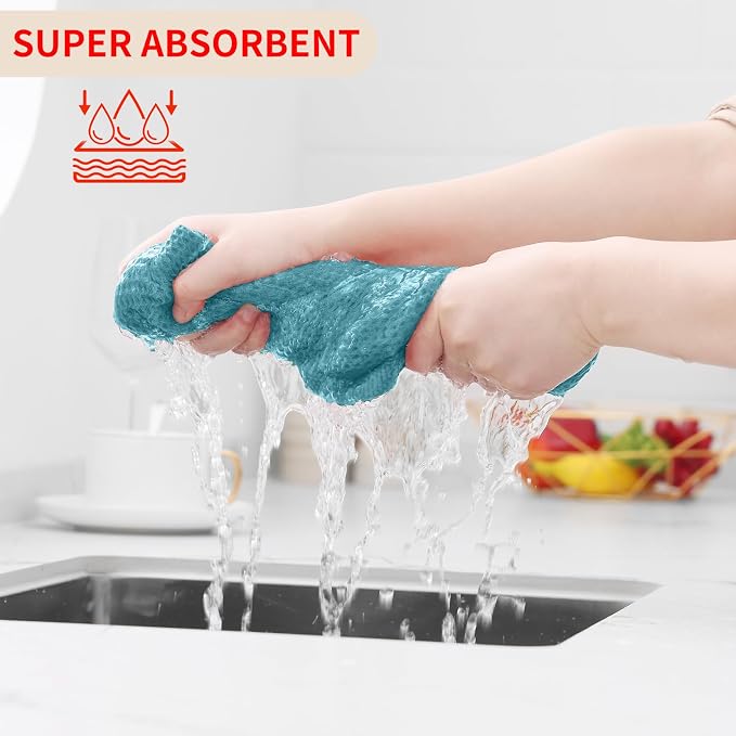 Homaxy 100% Cotton Waffle Weave Kitchen Dish Towels 4-Pack, Lake Blue | 13 x 28 Inches, Ultra Soft Absorbent Dish Towels, Quick Drying Cleaning Towels