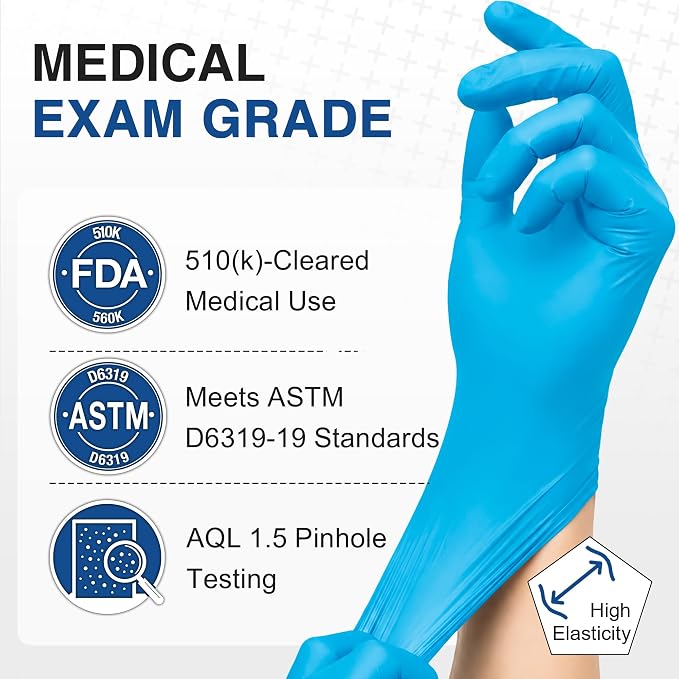 Schneider Medical Exam Glove, Gloves Disposable Latex Free, Powder Free | 3-Mil, Blue Nitrile Gloves, Food Safe Gloves, Cooking Gloves, Cleaning Gloves