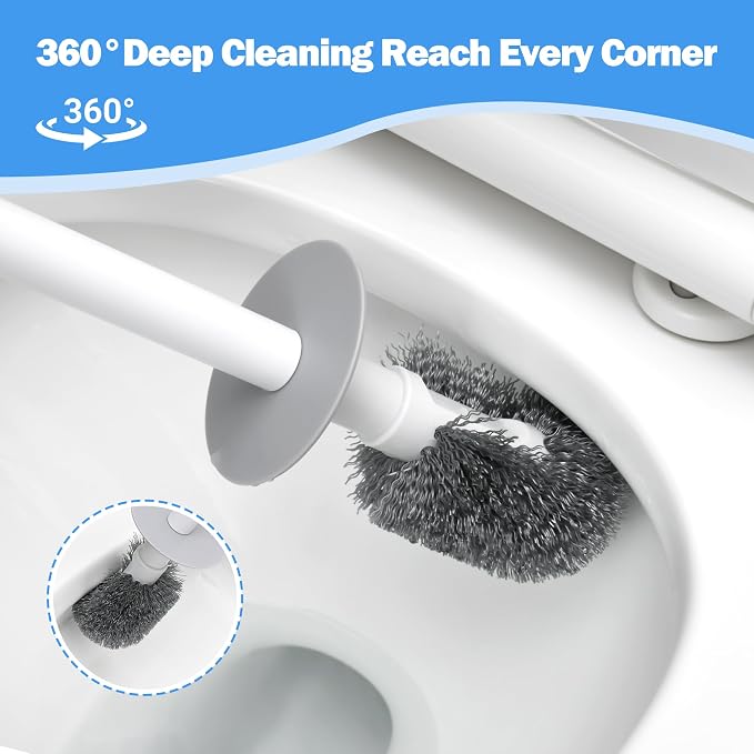 2 Pack Toilet Brush and Plunger Set, Plunger and Brush Set, White | Nylon Bristles, Strong Suction Plunger, With a drip tray, Bathroom Cleaning Tools,Apartment essentials, compact floor storage
