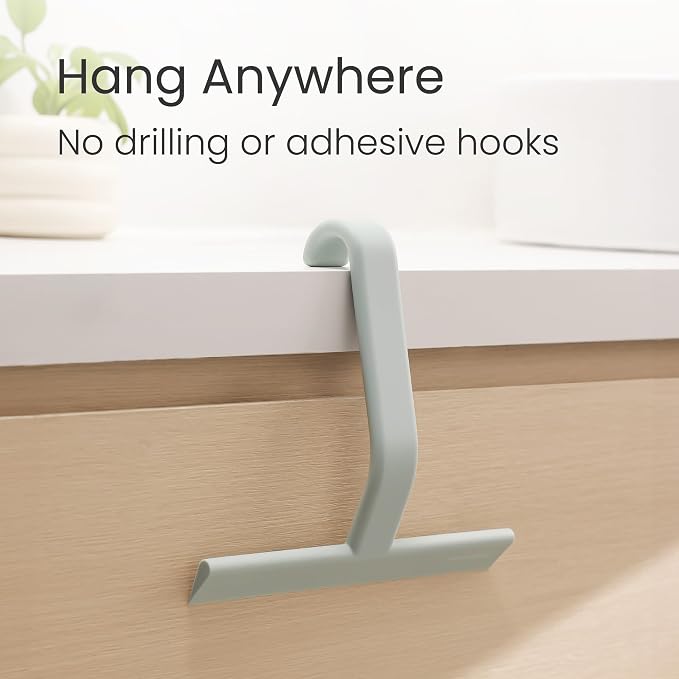 JustHang Shower Squeegee with Built-in Hook, 10-Inch Sage Green | Award-Winning Design, All-One-Piece Soft-Touch Silicone, for Glass Door, Bathroom, Window, Mirror, Tile Wall, Car