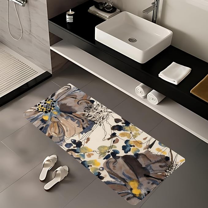 ANNA QUEEN Vintage Watercolor Floral Laundry Room Rug Runner 20x47 Inch -Waterproof Non-Slip Floor Mat for Front Load Washer Dryer,Elegant French Country Decor,Machine Washable