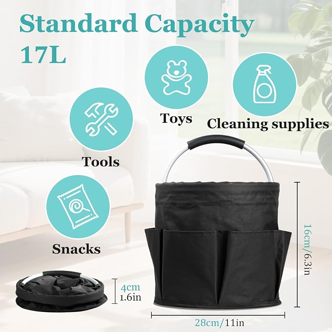 WOOHA Tool Organizers Bag 17L Collapsible Tool Bag Bathroom Caddy Outdoor Camping Garden Harvest Basket Home Bathroom Storage Bath Wash Bag（Black）