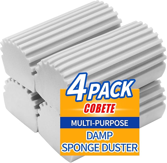 COBETE Damp Clean Duster Sponge,4pack Magic Sponge Eraser,Reusable Damp Dusting Sponge Household Cleaning for Blinds, Glass, Baseboards,Radiators,Window Track Grooves(Grey)