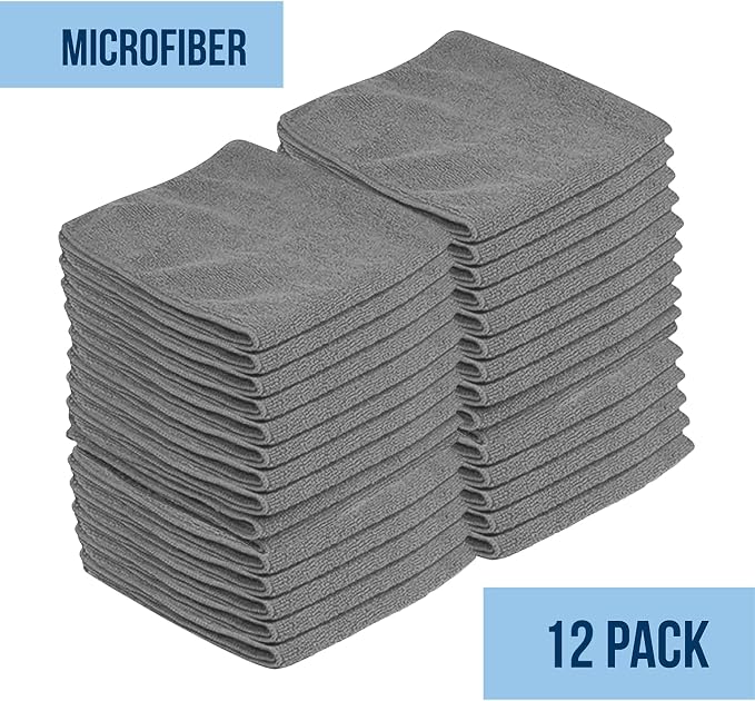 Microfiber Cleaning Cloth 11.5" x 11.5" 12 Pack - Edgeless Microfiber Towels for Cars, Cleaning Rags, Lint Free Car Microfiber Towel, Reusable Cleaning Cloths for House, Garage (Grey)