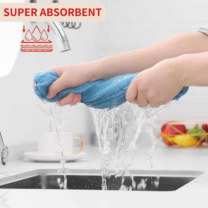 Homaxy 100% Cotton Waffle Weave Kitchen Dish Cloths 8-Pack, Sky Blue | 12 x 12 Inches, Ultra Soft Absorbent Dish Towels, Quick Drying Dish Rags with Hanging Loop