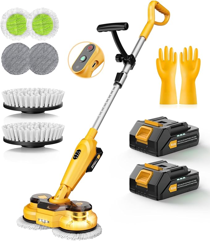 qimedo Cordless Electric Mop M3, 6000mAh, 2-in-1 Power Scrubber & Mops | 800RPM Floor Scrubber Machine, Automatic Spin Mops with Smart Display, Rotating Mop with LED Light & Water Spray