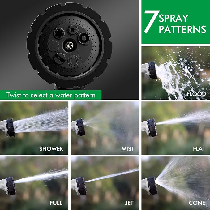 RESTMO Heavy Duty Hose Nozzle, Metal Garden Water Hose Sprayer | 7 Watering Patterns, Thumb Control, On Off Valve, Leak Proof Nozzle Sprayer for Watering Plants, Car & Pet Washing, Silver