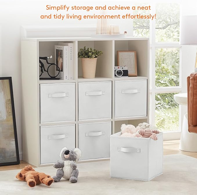 Lifewit Storage Cubes, 11 Inch Organizer Bins, 18L White, 6 Packs | Foldable Decorative Fabric Storage Baskets for Organizing Home Organizers with Handles for Shelves, Closet