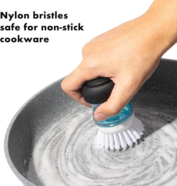 OYV Soap Dispensing Palm Brush Refills, 4-Pack Replacement Heads, White | Non-Scratch Nylon Bristles, Easy Twist-On Installation, Safe for Non-Stick Cookware