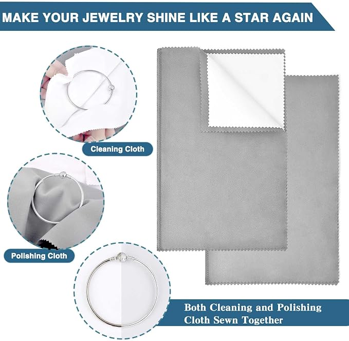 SEVENWELL Silver Polishing Cloth, 4PCS Large Jewelry Cleaning Cloths | Dual-Layer Cleaning, 10" × 12" Large Size, Reusable, Helps Remove Tarnish, Restores Shine, Jewelry Care
