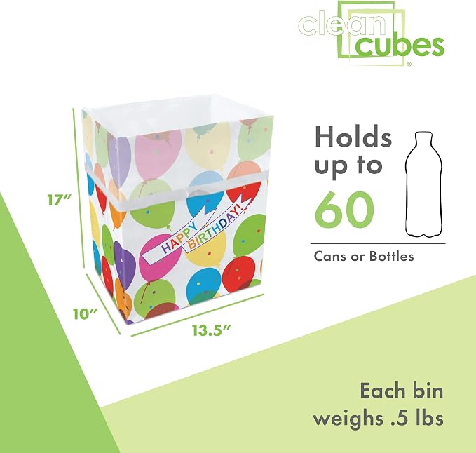 Clean Cubes 13 Gallon Disposable Pop-Up Trash Cans, 6-Pack (Birthday) | One Pack Covers the Whole Party, Place a Bin in Every Corner, No Assembly, Built-In Liner, Toss the Whole Bin When Full