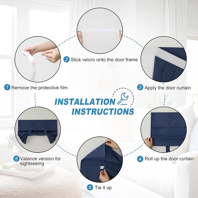 RYB HOME Privacy Door Window Curtains, Rich Linen Texture Room Darkening Window Curtains and Drapes Thermal Insulated Tricia Door Blinds for Patio Doorway, W26 x L80 inch, 1 Panel, Blue