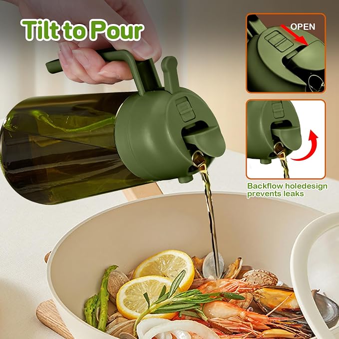 YARRAMATE 16 oz 2-in-1 Dark Glass Oil Sprayer & Dispenser, BlackOliveGreen | Light-blocking dark green glass, food-grade spray and pour bottle for cooking, air fryer, salad and BBQ