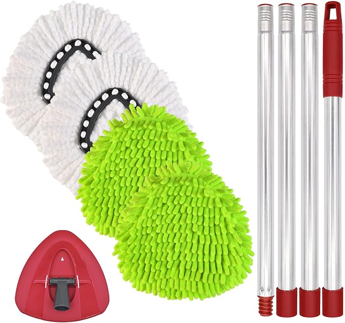 Spin Mop Replacement Head Base Handle, 4-Section 30-to-58 inch Mop Replacement Stick Compatible with Ocedar Handle for Easy Wring Mops Refills 6 Pack