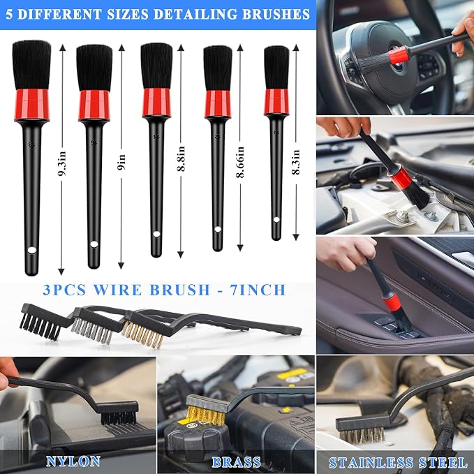 31Pcs Car Detailing Brush Set, Car Detailing Kit, Auto Detailing Drill Brush Set, Car Detailing Brushes, Car Wash Cleaning Tools Kit for Interior, Exterior, Wheels, Blue