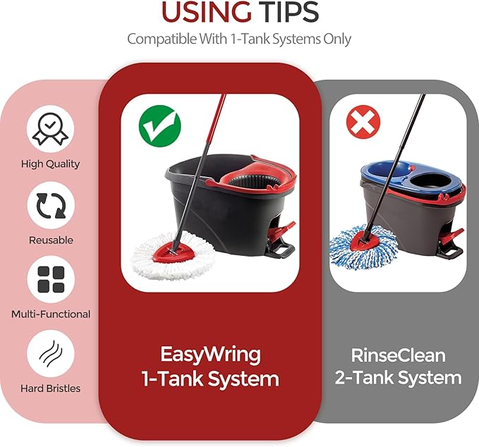 2 Pack Replacement Scrub Brush Head Compatible for EasyWring 1-Tank System | Hard Bristle Deep Scrubbing, Triangle Corner Cleaning, No-Bend Floor Cleaning, Quick Snap-On, Reusable & Durable