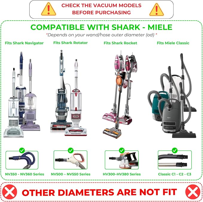 Vacuum Attachments Compatible with Shark Navigator NV360 NV350 NV500, Rocket HV300 HV301 HV371 HV372 – Hard Floor Attachment, Soft Dust Brush & Upholstery Tool for Furniture Cleaning