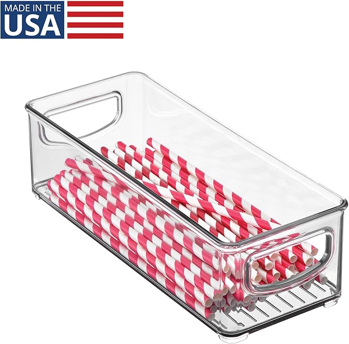 iDesign Plastic Stackable Pantry Bin, Clear | Storage Bin with Handles, For Cabinets or Fridge