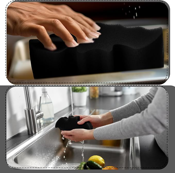 Tioncy 12 Pack Halloween Bat Kitchen Sponges, Black | Dual Sided Scrubber, Gothic Halloween Decor, Reusable Non Scratch Dishwashing, for Cookware Pot Boiler Pan Household