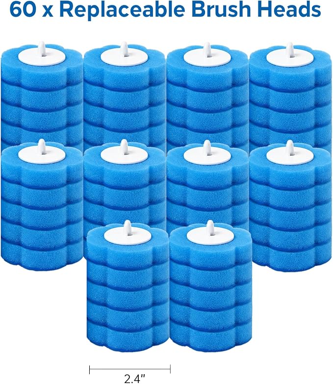 DRQ 60 Count Disposable Toilet Wand Refills, Toilet Bowl Brush Heads | 60 refill heads only, no handle or holder, built-in cleaner layer, compatible with DRQ handles