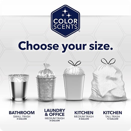 Color Scents Small Trash Bags - 4 Gallon, 200 Bags (2 Pack of 200 Count), Drawstring - Silver Bag in Simply Clean Scent with Microban