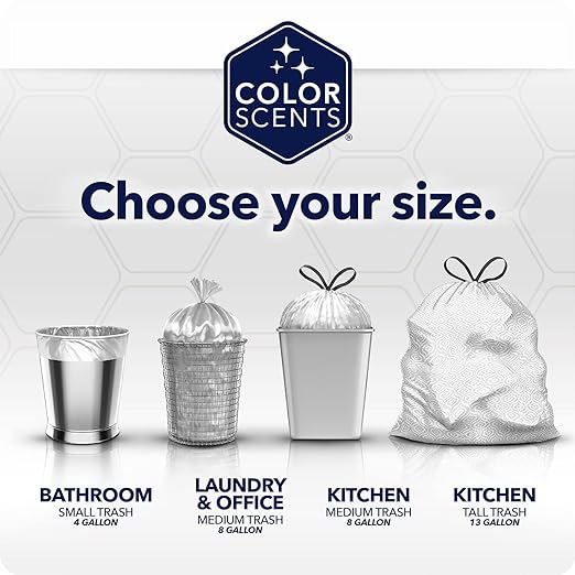 Color Scents 13 Gallon Kitchen Trash Bags Drawstring 100Ct Lavender Sage