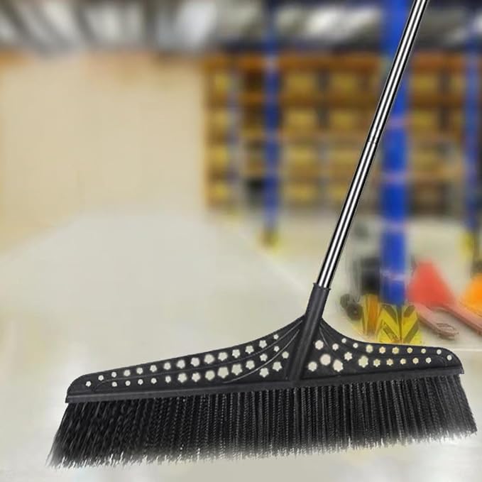 Push Broom Outdoor, Heavy Duty Broom with Stainless Steel Handle, Outdoor Broom for Garages Warehouses Large Floors(Black,70cm)