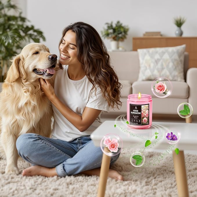 Fresh Cut Roses Odor Eliminating Candle, Romantic Floral Scent for Bedroom & Bathroom, Gently Covers Everyday Odors, Air Freshing Scented Candles, Soy Candle Gifts for Women Men, 7oz