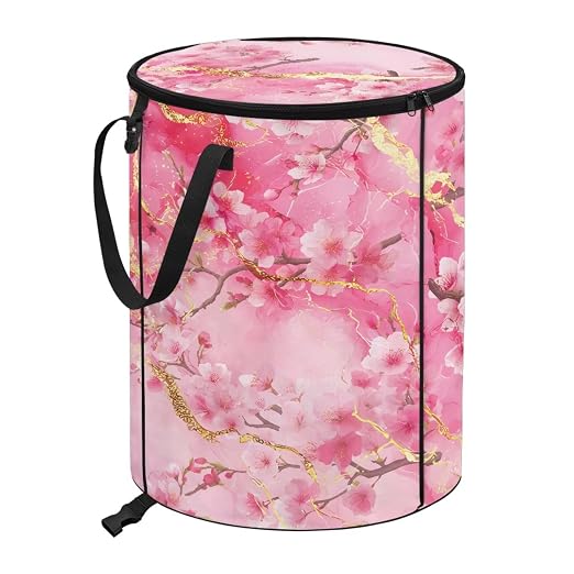 BIGCARJOB Marble Print Large Trash Can with Lids, Camping Trash Can Collapsible Garbage Cans Water Resistant Garbage Bin Storage for Outside, 22.83x17.71 in