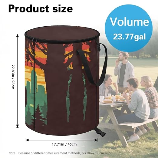 Sunset Bigfoot Camping Trash Can Collapsable Large Capacity Design Outdoor Trash Can with Lid Water Resistant Garbage Cans Easy to Use and Clean