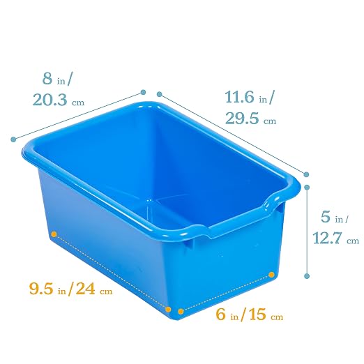 ECR4Kids Scoop Front Storage Bin, Multipurpose Organization, Assorted, 5-Piece | Durable plastic, GREENGUARD Gold Certified, 1.2 gallon capacity, lightweight & nestable, built-in handle, classroom/home use