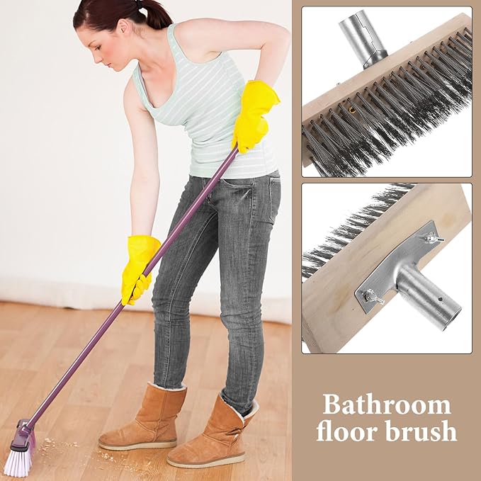 Heavy Duty Floor Scrub Brush Stainless Steel Wire 20cm Head Moss Remover Road Cleaning Brush for Outdoor Concrete and Stone Surfaces Cleaning