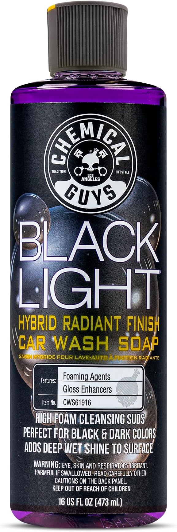 Chemical Guys, Black Light Foaming Car Wash Soap, Black Cherry Scent, 16 oz | For Black and dark color paint, adds deep wet shine to surface, works with foam cannons, foam guns, black cherry scent