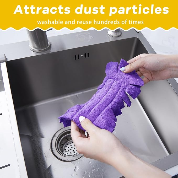 Zubebe 12 Pcs Reusable Duster Refills Fleece,Purple, Light Blue, Yellow | Soft Polyester Fiber Flat Duster Refill Multi Surface Washable Cleaning Pad Tools for Home, Blinds, Car, Pet, Furniture, Fans