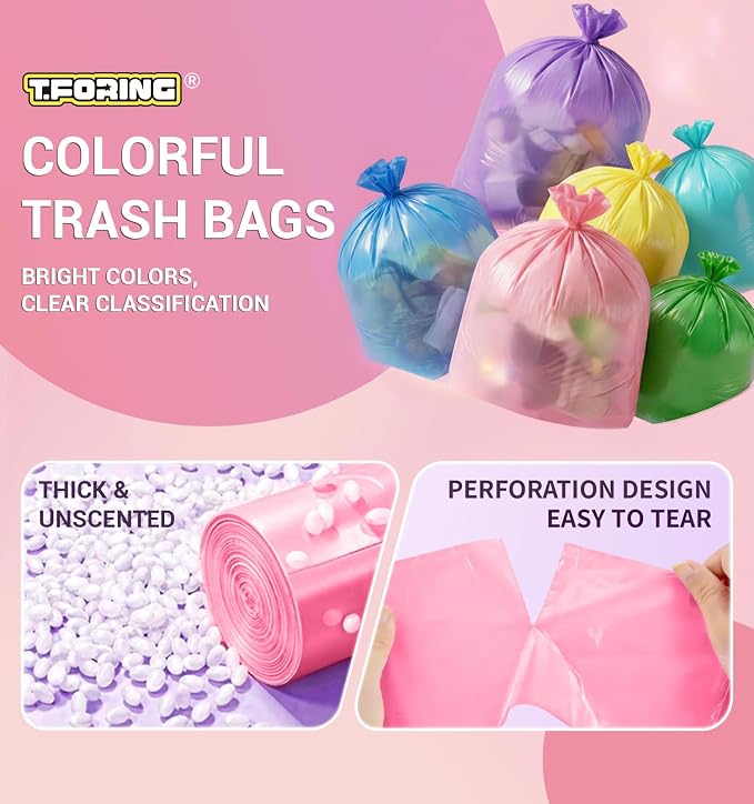 Small 2 Gallon Trash Bags Unscented, 0.78 Mil, Pink, 150 Count | 7.5 Liter Garbage Bag, Plastic Waste Basket Can Liners, Durable, Leakproof, Tear Resistant, for Bathroom Bedroom Home Bulk