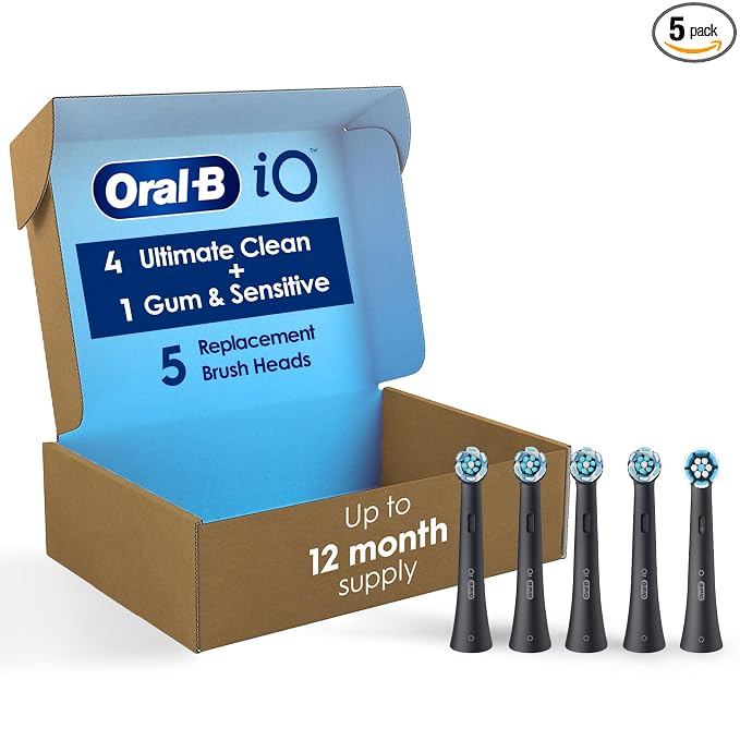 Oral-B iO Ultimate Clean Replacement Brush Heads, 5 Count, 4 Ultimate Clean + 1 Gum & Sensitive Black