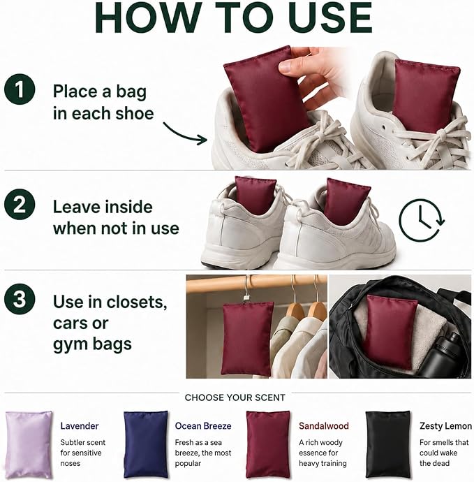 Aroma Armour Shoe Freshener, Activated Charcoal Odor Absorber Bags for Shoes, Closets, Cars & Basements, Bamboo Charcoal Freshening Bags for Home，Lavender